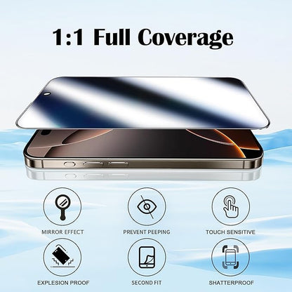 2 Pack Mirror Screen Protector iPhone 16 Pro Max Privacy Tempered Glass for 16 promax Mirrored Effect Anti-Spy Private Easy Installation Frame Full Coverage Anti-Scratch (6.9 inch Silver)