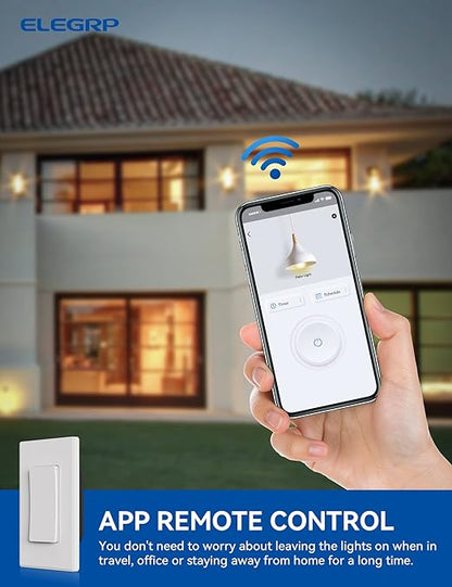ELEGRP Smart Light Switch, 2.4GHz Wi-Fi Light Switch Compatible with Alexa & Google Assistant, Neutral Wire Required, APP Control and Timer Schedule, UL Certified,Single Pole, White, 4 Pack