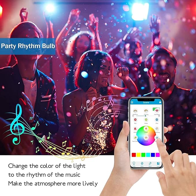 Smart Light Bulb with Bluetooth Speaker 7W 350lm 2700-6500k E27 Controlled RGB Multi Color Adjustable and Dimmable by Wireless APP Music Speaker and Bulb 2 in 1 Mood Lighting