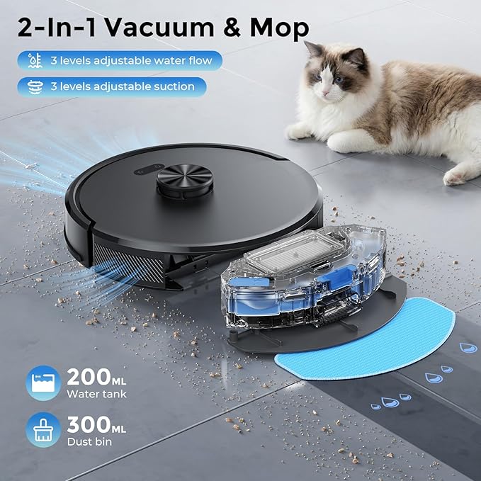 Kilgone Robot Vacuum and Mop Self-Emptying, 6000Pa No-Tangle Suction, LiDAR Multi-Floor Mapping, 90-Day Hands-Free, App, Alexa & Google Assistant for Pet Hair, Carpet & Hard Floor