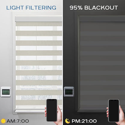 Motorized Zebra Blinds Compatible with Alexa Smart Dual Layer Shades with Control Remote Roller Blinds Automatic Shades for Smart Home and Office Customized Size (95% Shading - Luxury Gold)