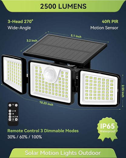 daphino 2500LM Solar Lights, Motion Sensor Outdoor Lights, 3-Head, 6 Pack