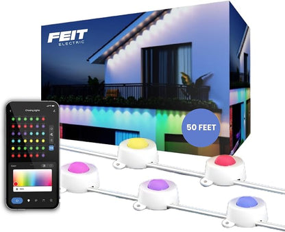 Feit Electric Permanent Outdoor Lights, Smart RGBIC with Tunable White String Lights, 50FT LED Christmas Lights, 2.4GHz WiFi, Work with Alexa and Google Assistant, Weatherproof, SL50-30/RGBTW/AG