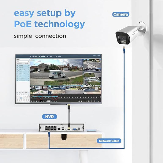 8 Channel 4K PoE Security System with 2TB HDD 8X 8MP Outdoor Bullet Cameras AI Human/Vehicle Detection, Color Night Vision 2-Way Audio, PB65A0808-8MD-1