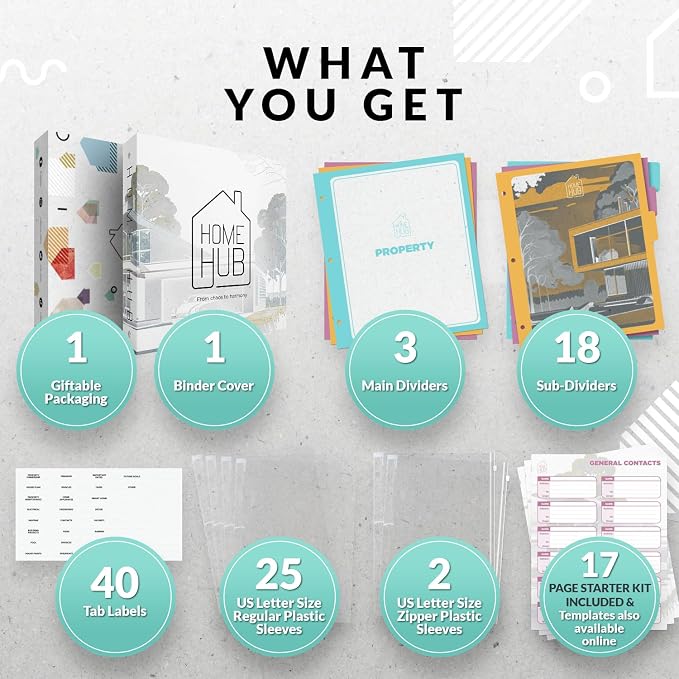 Home Organizer Binder 8.5x11, Household Planner, Organize Your Property & Possessions, Ideally Suited as a Important Document Binder or Household Record Keeping Book, Home Ownership Gifts