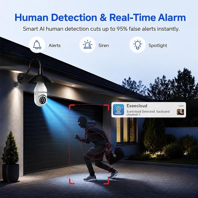 Chpuss Light Bulb Security Camera, 5G& 2.4GHz WiFi Security Cameras Wireless Outdoor for Home Security, 2-Way Audio Color Night Vision, Motion Detection Siren Alarm