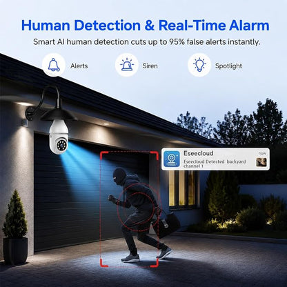 Chpuss Light Bulb Security Camera, 5G& 2.4GHz WiFi Security Cameras Wireless Outdoor for Home Security, 2-Way Audio Color Night Vision, Motion Detection Siren Alarm