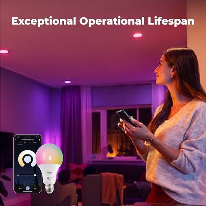 Smart Light Bulbs, 16 Million RGBCW/WW LED Light Bulbs, Music Sync, Bluetooth and Wi-Fi, App Control, A19 E26 9W (60W Equivalent), 806LM, 4 Pack