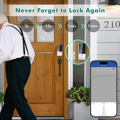 Biometric Smart Lock Deadbolt, Keyless Entry Door Lock with App Control & Remote Code Generation, Electronic Fingerprint Keypad for Home, Airbnb & Bedroom, Auto-Lock, Anti-Peep(Silver)
