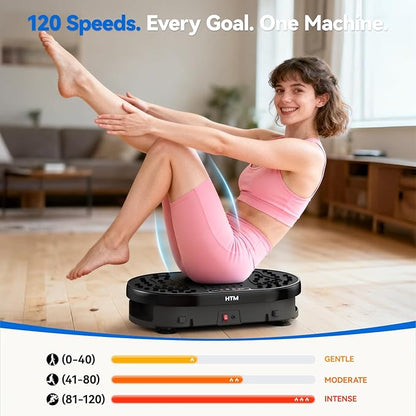HTM Vibration Plate Exercise Machine, 9 Modes & 120 Speeds, Body Shake Plate with Resistance Bands Slot & Remote Control, 300 Lbs Capacity Shake Board for Weight Loss Fat Burner Home Fitness Workout
