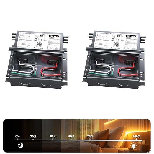 2 Pieces Dimmable LED Driver 60W 24V, Triac/ELV/MLV AC to DC Power Supply for LED Light, Halogen Bulb, LED Transformer Compatible with Lutron & Leviton Dimmer, for UL&FCC-Listed