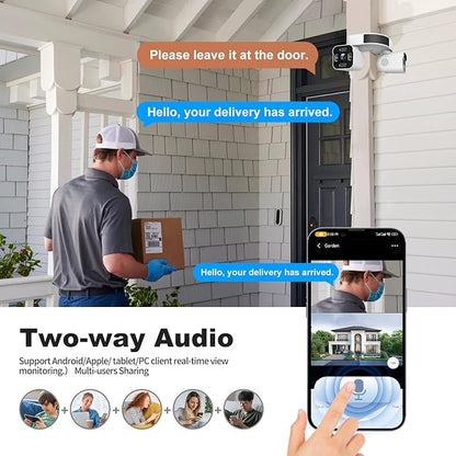 Dual Lens Outdoor Cameras 2.5K/5MP House Cameras Wired Plug-in | Wireless WiFi Camera with Audio and Video,PTZ,Auto Tracking,7/24 Recording,Color Night Vision,Cloud & SD Card Storage.