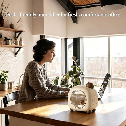 Portable Mini Humidifier, 500ML Cartoon Bear USB Mist Small Humidifier with Colorful Lights, Personal Desktop Humidifier for Bedroom Baby, Portable Humidifier for Office, Plants, Auto Shut-Off