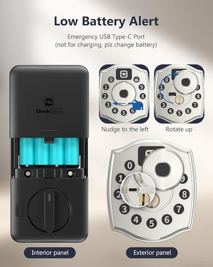Geek Smart Fingerprint Deadbolt Lock with Keypad, Smart Deadbolt with Code, Electronic Door Locks for Front Door, Keyless Entry Door Lock, App Control, for Hotel, Homestay, Airbnb