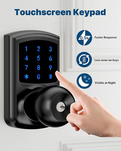 HIDALIFE Keyless Entry Door Lock, Keypad Door Lock with Handle, Smart Locks for Front Door,Touchscreen, One-Touch Toggle for Passage Mode, Matte Black 4 Pack (Not Double Sided