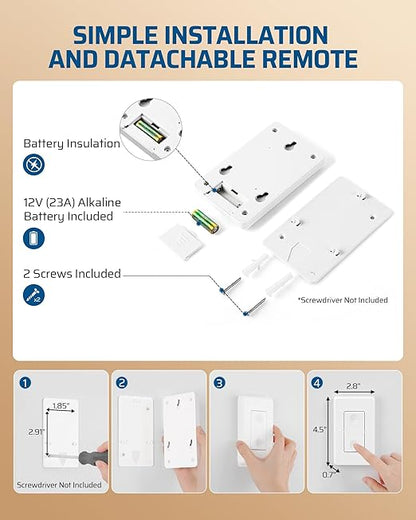 DEWENWILS Wireless Remote Wall Switch and Outlet, Plug in Remote Control Outlet Light Switch for Lamp, Fans, No Wiring, Expandable, 100ft RF Range, ETL Listed (2 Switches and 1 Receiver)