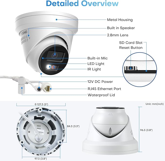 Real 4K Outdoor Turret PoE Camera - 8MP Active Deterrent IP Camera w/Smart Color Night (98ft), 2-Way Audio, Human/Vehicle Detection, Full Metal IP67, 127° Wide Angle, 120dB WDR