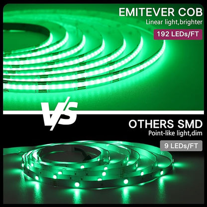EMITEVER RGB LED Strip Light 16.4ft, Dimmable COB 24V Flexible LED Color Changing Tape Light Kit with Remote, High Density 3150LEDs for TV Backlight, Bedroom, Bar, Party Christmas Decoration