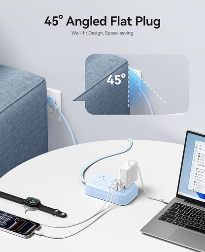 ORICO Surge Protector Power Strip, PD20W Multiple Outlets Extension Cord with 6 AC Outlets and 4 USB Charging Ports (2 USB-C), 45° Flat Plug, 5 Ft Mountable Outlet Extender for Home/Office/Dorm - OG