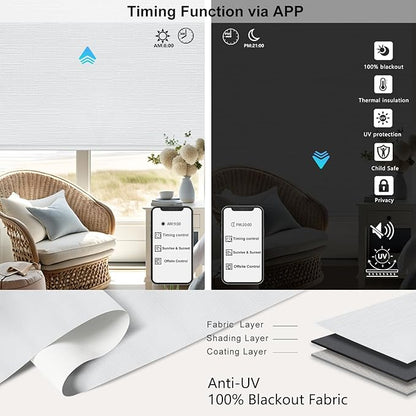 Aprilsmart Motorized Blinds with Remote,Compatible with Apple HomeKit Alexa Google Home- Voice and app Control,Motorized Roller Shades 100% Blackout Custom Size (Cream White-06)