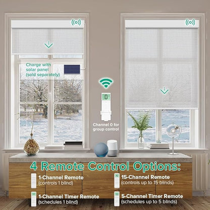 Motorized Roller Shades, Light Filtering Remote Control Custom Window Shades Compatible with Alexa Google Assistant via RF Hub, Rechargeable Electric Blinds for Windows (Fireproof Silver)