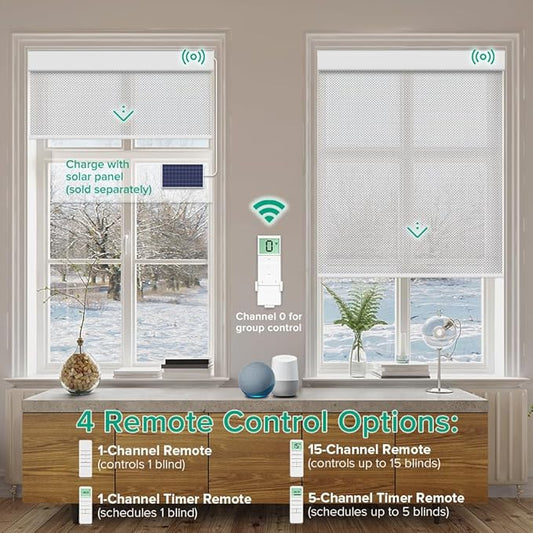 Motorized Roller Shades, Light Filtering Remote Control Custom Window Shades Compatible with Alexa Google Assistant via RF Hub, Rechargeable Electric Blinds for Windows (Fireproof Silver)