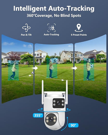OOSSXX 2K Dual Lens PT Wireless Security Camera System, 2 Cameras in 1, 130° Wide Angle, Long Range WiFi +76%, PIR Human Detection, 2-Way Audio, 16CH NVR, No Monthly Fee