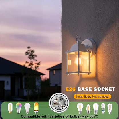 LIT-PaTH Outdoor Wall Lantern, Wall Sconce as Porch Lighting Fixture, E26 Base, Aluminum Housing Plus Glass, Water-Proof and Outdoor Rated, ETL Qualified, 2-Pack, White