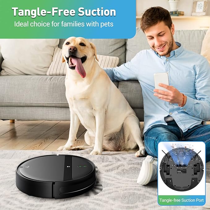 Kilgone Robot Vacuum for Pet Hair, 2-in-1 Vacuum & Mop Combo with Tangle-Free Suction & Smart 3D Avoidance, App/Wi-Fi/Alexa, Ultra-Slim & Quiet, Self-Charging for Hard Floors and Low-Pile Carpet