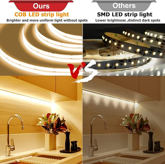 COB LED Strip Lights, Dotless LED Lights with Remote& App, 49.2ft Natural White 4000K Super Bright Dimmable 24V Flexible LED Tape Light,Kitchen Cabinet,Office,Stairs,Shelf Indoor Lighting.