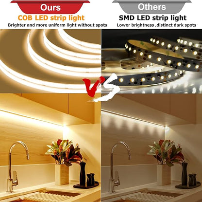 COB LED Strip Lights 9.84ft, Natural White 4000K LED Light Strip, DC24V Tape Light, CRI93+, Bluetooth App Control, Dimmable LED Strips for Bedroom,Cabinet,Living Room.