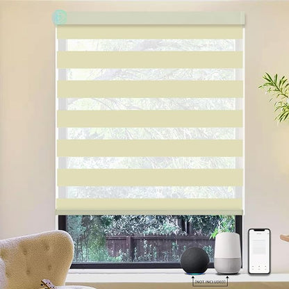 MING CHEN Motorized Blinds with Remote, Built-in Rechargeable Motor Smart Automatic Window Shades, Custom Size Electric Zebra Blinds Compatible with Alexa Google (70% Blackout Light Yellow)