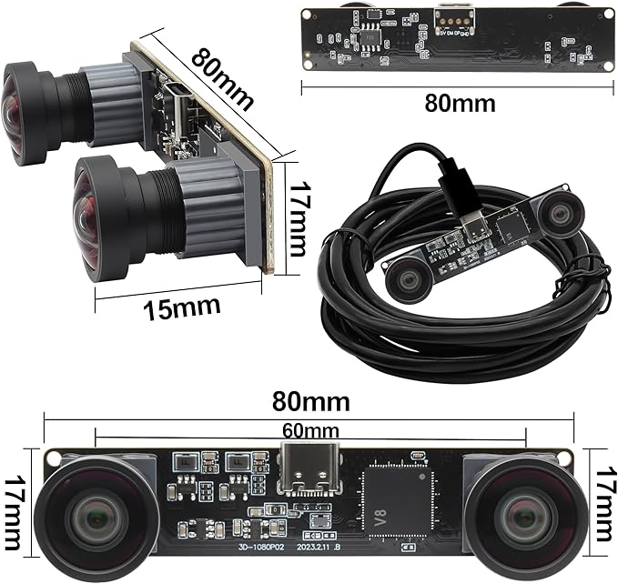 MMlove USB Stereo Camera 1080P 60FPS Synchronous Dual Lens 4MP Camera Module 3D Webcam 115° Viewing Angle Lightburn Webcam Plug & Play for VR Face Recognition Streaming,PC/Laptop/Raspberry Pi