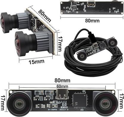 MMlove USB Stereo Camera 1080P 60FPS Synchronous Dual Lens 4MP Camera Module 3D Webcam 115° Viewing Angle Lightburn Webcam Plug & Play for VR Face Recognition Streaming,PC/Laptop/Raspberry Pi