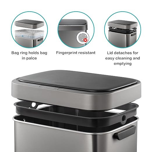 13 Gallon Trash Can, Touchless Stainless Steel Kitchen (Titanium)