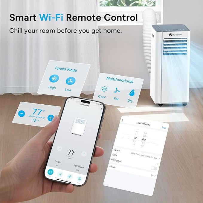 DR.PREPARE 10,000 BTU Portable Air Conditioner with WiFi, 4-in-1 Portable AC Unit, Remote Control, Fast Cooling, 24H Timers with Fan & Dehumidifier, Window kit, Cools Up to 450 sq. ft for Rooms