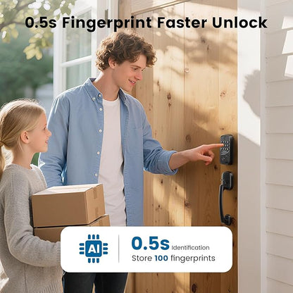 Lockzo Smart Door Lock with Handle, Keyless Entry Door Lock Deadbolt Handle Set, Built-in WiFi Deadbolt Smart Lock for Front, Fingerprint, Keypad Code, App Control, Voice Control