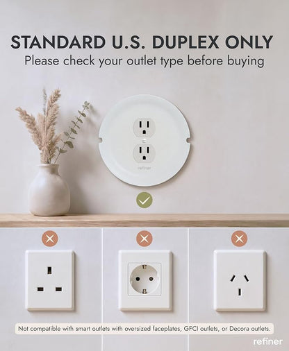 Refiner Cable Management Outlet Covers with Cord Hider Wall Plate, 2-Pack | Outlet Cover with Built-in Cable Storage Cavity | Cord Hider Conceals Messy Wires for Desk, Bedside, Kitchen Counter