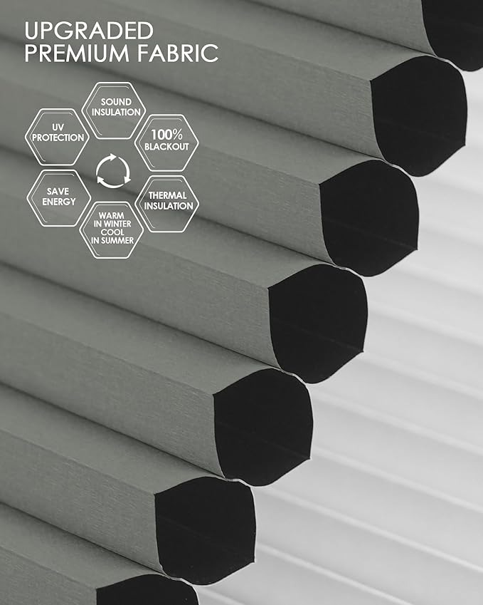 Yoolax Motorized Cellular Shades Compatible with Alexa, Blackout Motorized Blinds with Remote Smart Honeycomb Shades for Indoor Windows, Automatic Blinds Custom Size (Blackout Dark Grey)