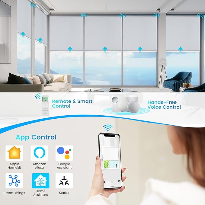 Motorized 100% Blackout Roller Shades – Custom Smart Blinds with Remote, Rechargeable Battery or Plug-in Motor, Tuya WiFi Optional, Home & Office Automatic Window Shades (Olive Gray/CH9443)