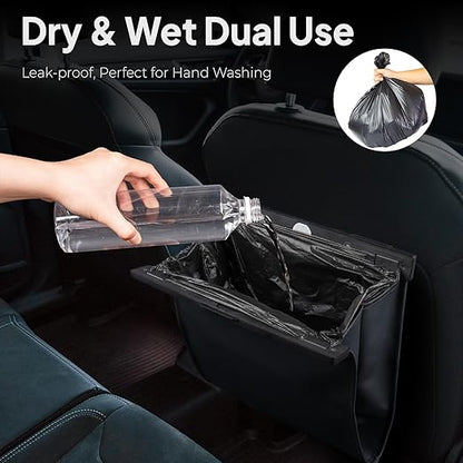 COZILO Leather Car Trash Can with Smart LED Light & Magnetic Closure,Leak-Proof, Odor-Lock Car Trash Bin for Any Cars, Sedans, SUVs, Trucks, Black