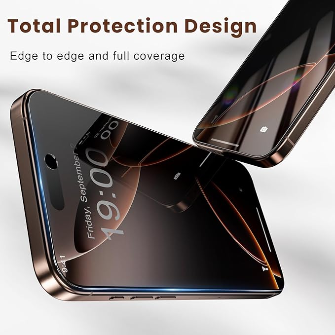 Fotbor for Apple iPhone 16 Pro Max True 23° Privacy Screen Protector with [3s Installation Frame], Case Invisible Friendly 9H+ Tempered Glass 2Pack, 16 Promax 6.9 inch