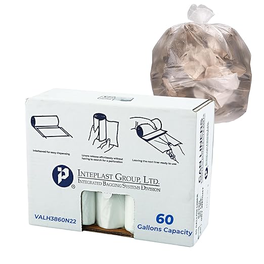 Inteplast VALH3860N22 HDPE Waste Can Liner, 0.74 Mil, Star Seal, 38" x 58", Natural (6 Pack of 25)