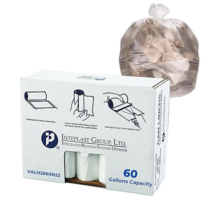 Inteplast VALH3860N22 HDPE Waste Can Liner, 0.74 Mil, Star Seal, 38" x 58", Natural (6 Pack of 25)