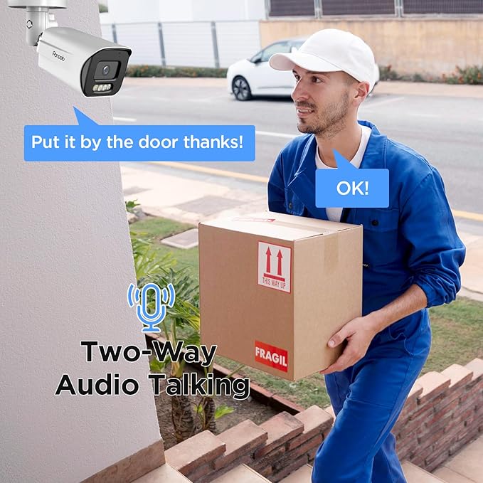 4K PoE IP Bullet Camera with Smart Dual Lights Full Color Night Vision, 8MP Wired Video Surveillance Security IP PoE Camera Indoor/Outdoor, AI Human/Vehicle Dtection, Two-Way Audio, PB65-8MDL