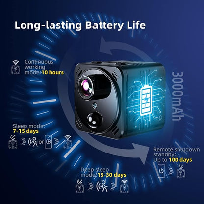 VIDCASTIVE Security Camera 4K Mini Wireless WiFi Indoor Cameras, AI Human Detection, Auto Night Vision, Cloud Storage, Up to 100 Days Standby Battery Life