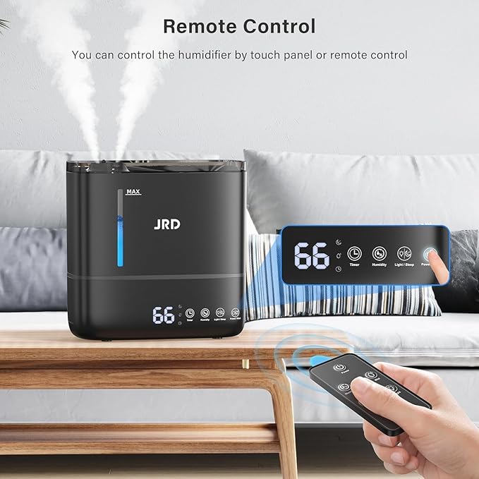 JRD Humidifiers for Bedroom, Ultrasonic Humidifier 4L for Large Room, Cool Mist Top-Fill, 40H Run, 12H Timer, 360° Nozzle, Aroma Diffuser, 7-Color Night Light for Home, Office, Baby, Pets, Plants