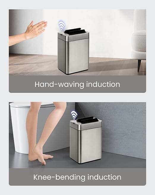 ELPHECO Slim Bathroom Trash Can with Lid 2.6 Gallon Smart Trash Can Silver