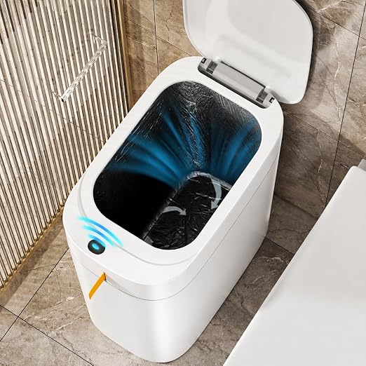 MUEE 3.5 Gal Automatic Bagging Bathroom Trash Can, Motion Sensor, White