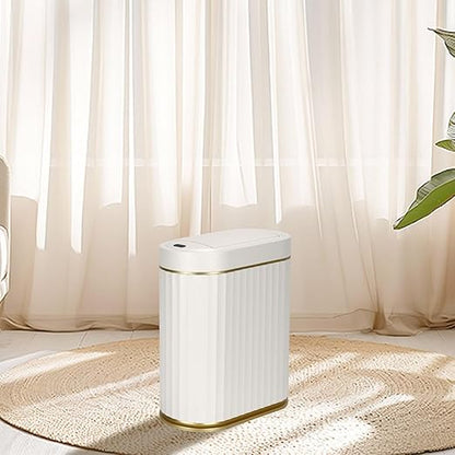 SYNCVIBE Bathroom Trash Can with Butterfly Lid 2 Gallon Sensor Trash can, IPX5 Waterproof Garbage Can, Automatic Slim Trash Bin, Under-Counter Wastebasket, Bathroom Decor for Bedroom, White Gold